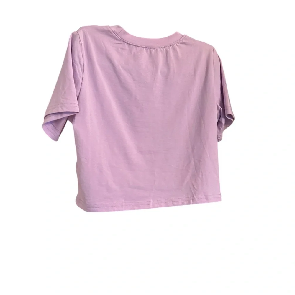 💜 HILINKER Lavender Cropped Tee – Kids 9–10Y – Soft Stretch Cotton Blend